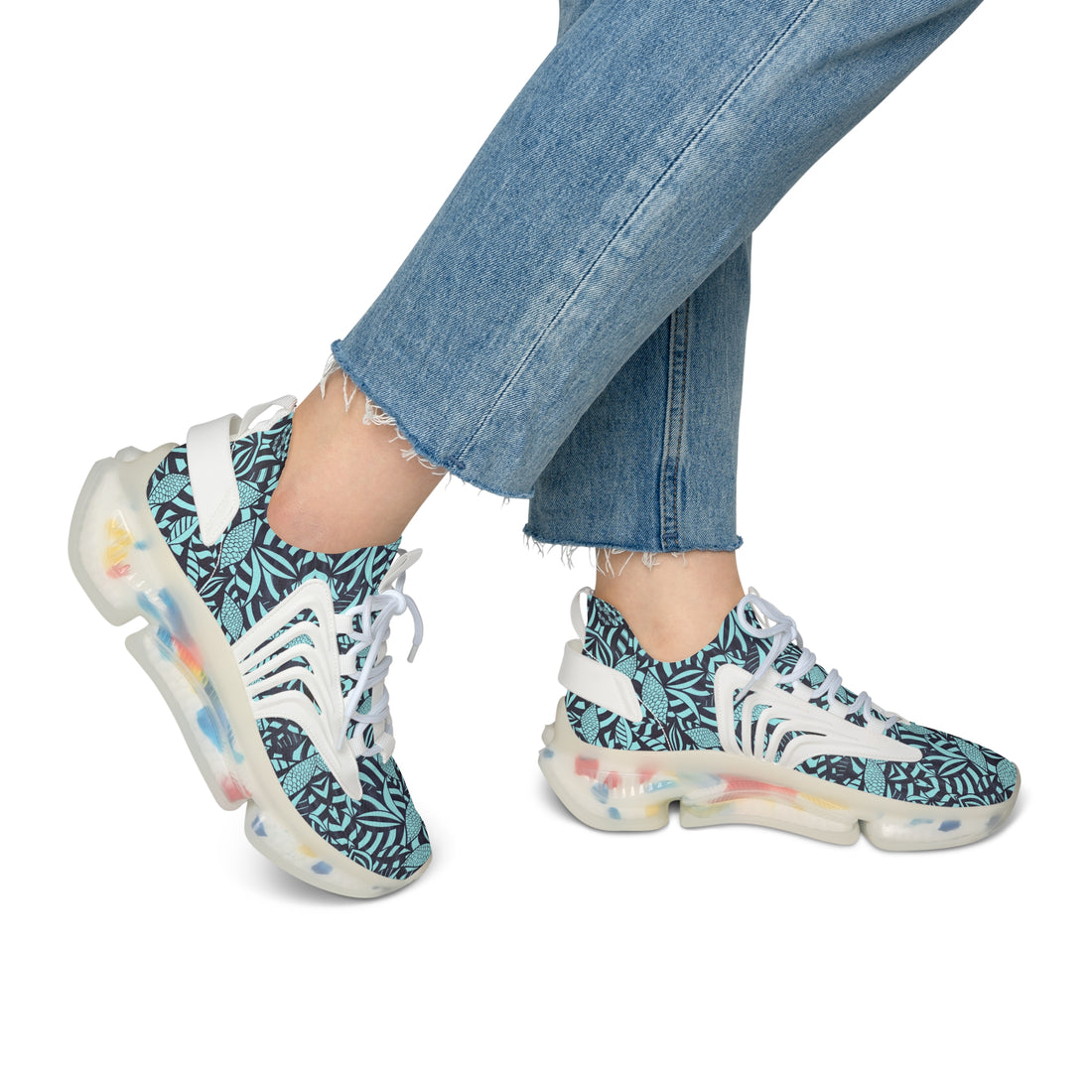 Icy Blue Tropical Minimalist OTT Women's Mesh Knit Sneakers