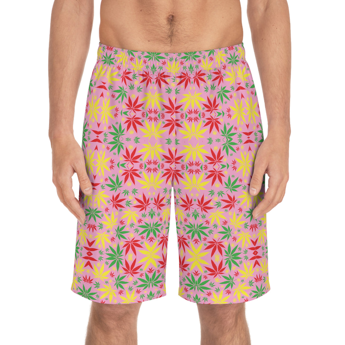 Muted Pink Rasta Toned Men's Board Shorts (AOP)