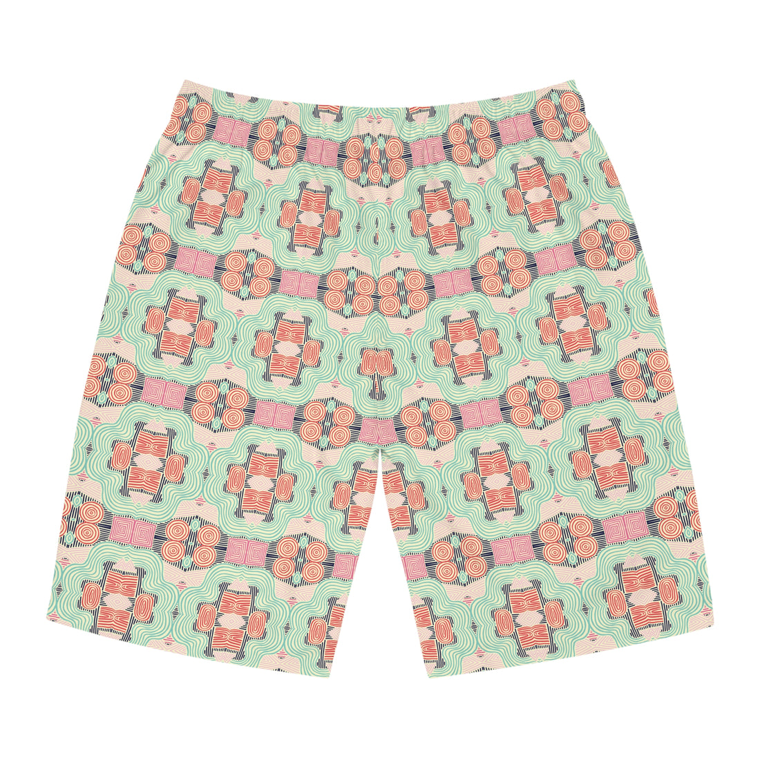 Cream Geometric Print Men's Board Shorts (AOP)