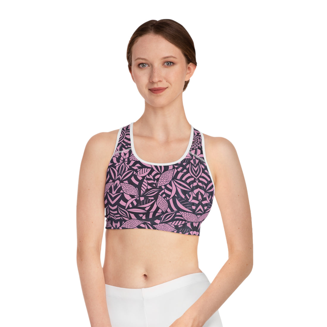 Muted Pink Tropical Minimalist Racerback (AOP) Sports Bra