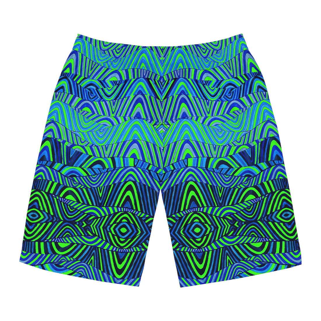 Neon Green Sonic Print Men's Board Shorts (AOP)