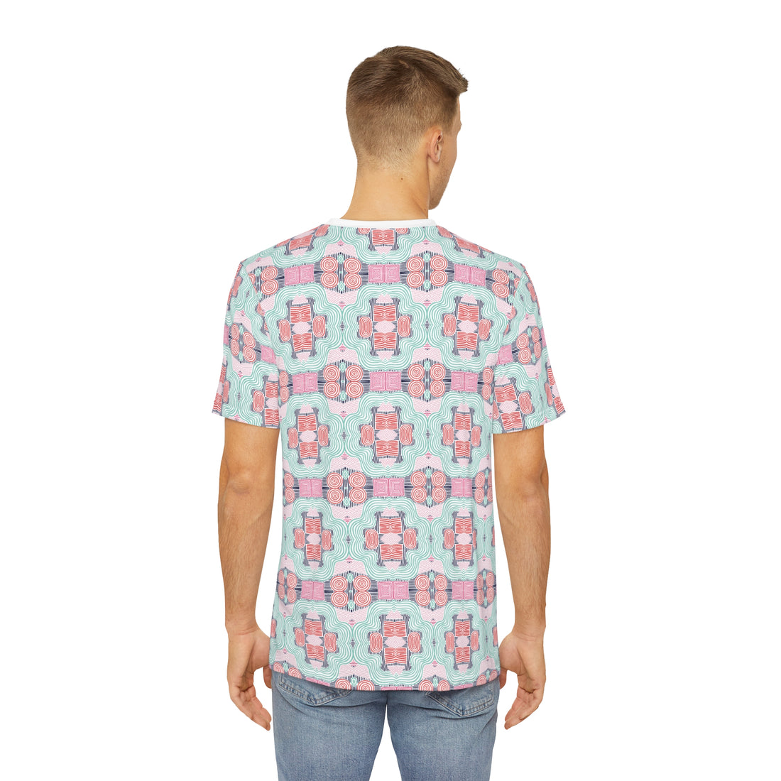 White Geometric Print Men's Polyester Tee (AOP)