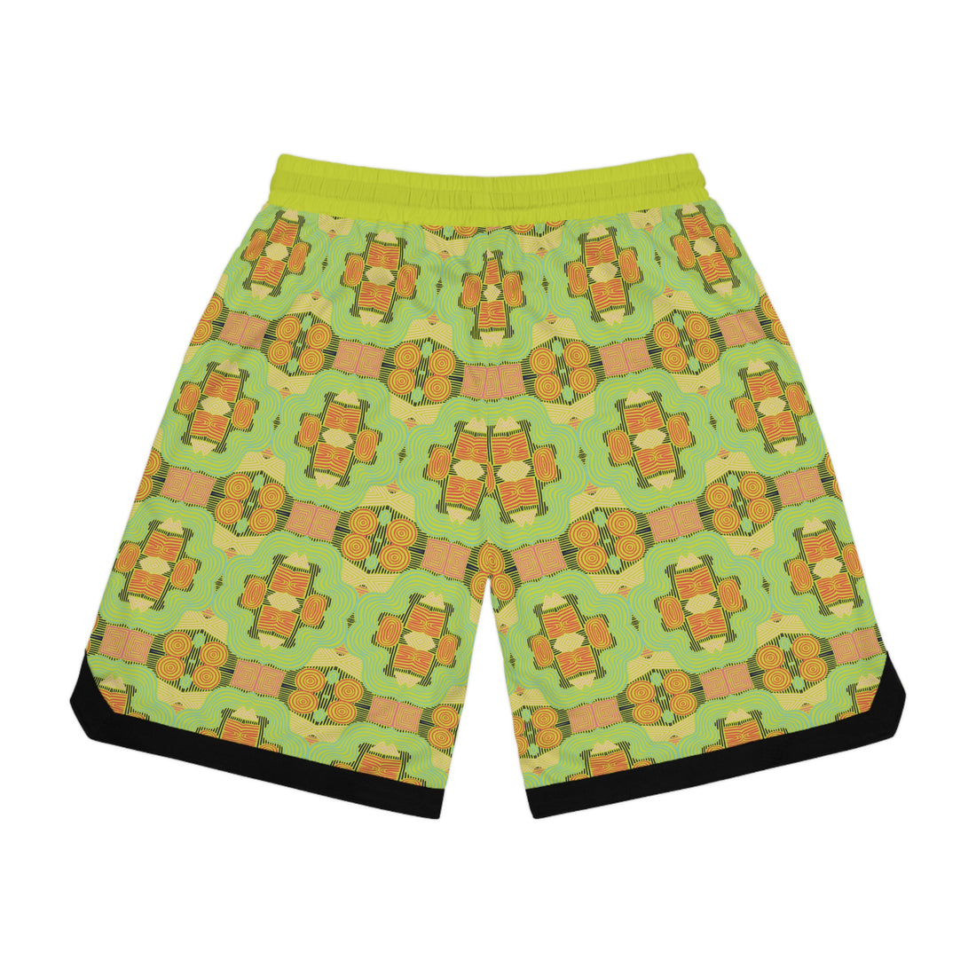 Lime Geometric Print Basketball Rib Shorts (AOP)