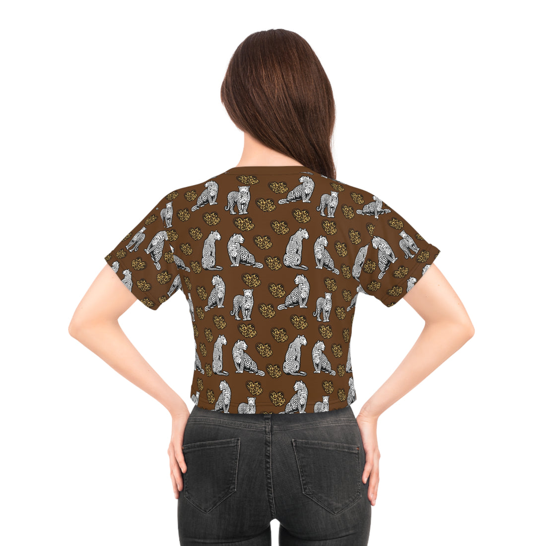 Brown Cheetah Hearts AOP Crop Tee