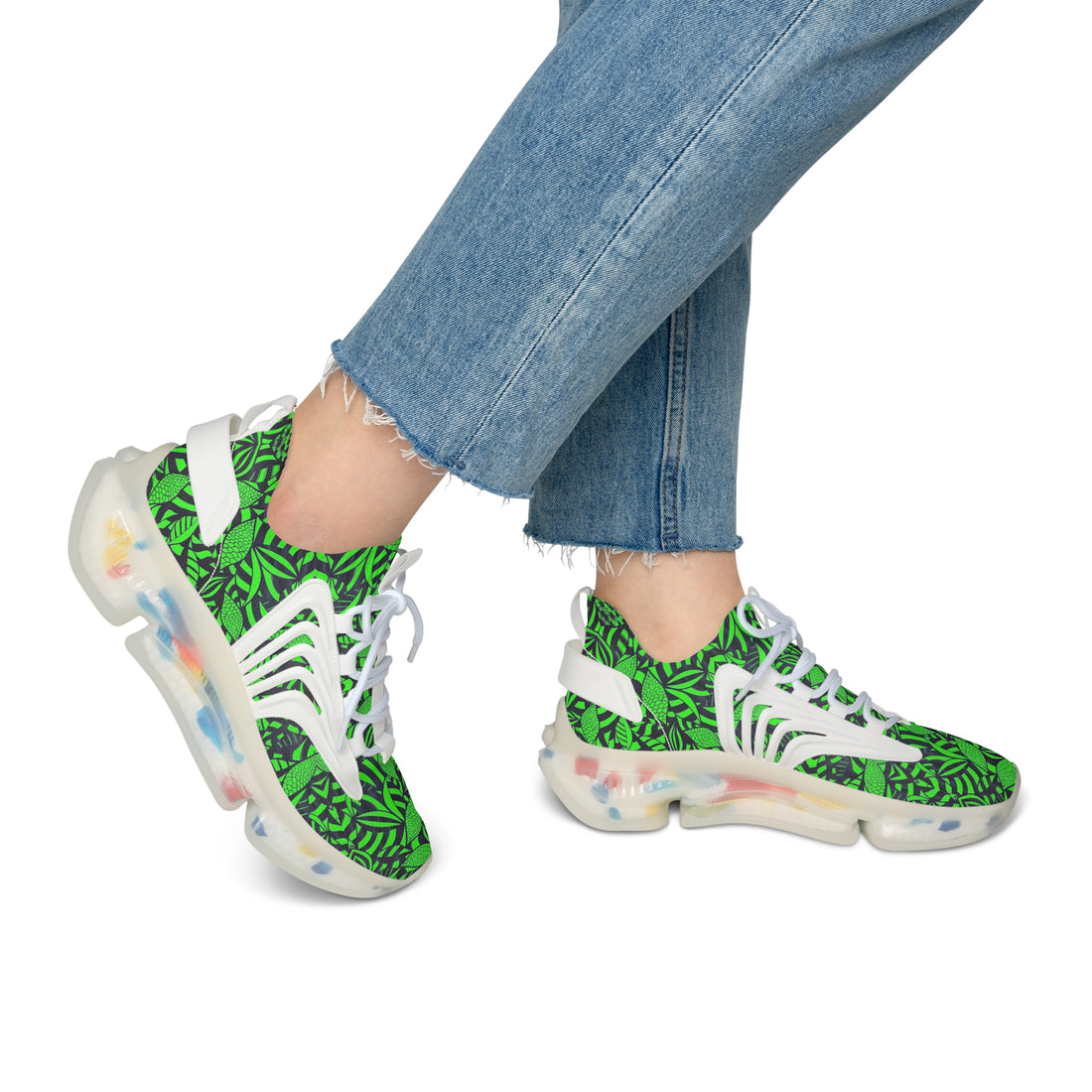 Neon Green Tropical Minimalist OTT Women's Mesh Knit Sneakers