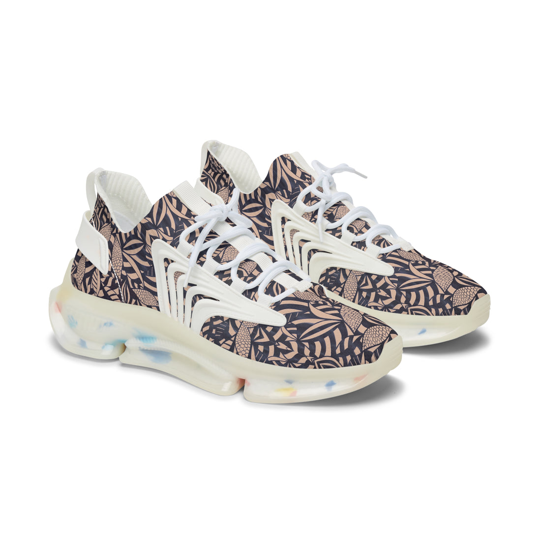 nude women's tropical print mesh knit sneakers