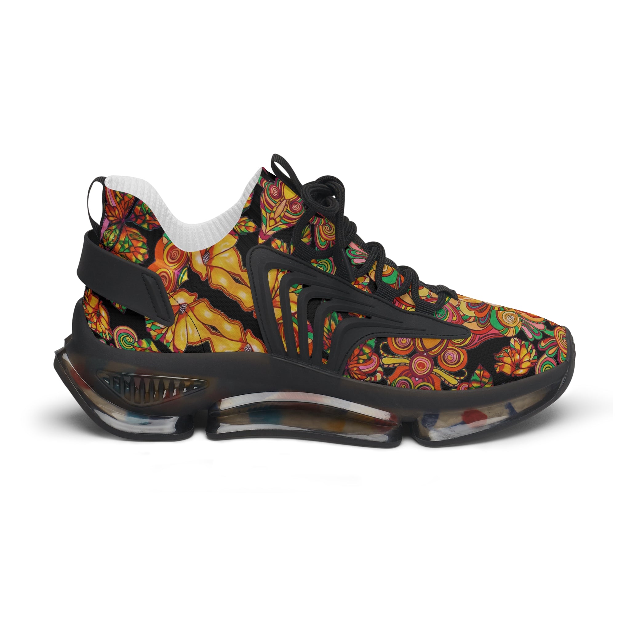 Black Artsy Floral OTT Women's Mesh Knit Sneakers