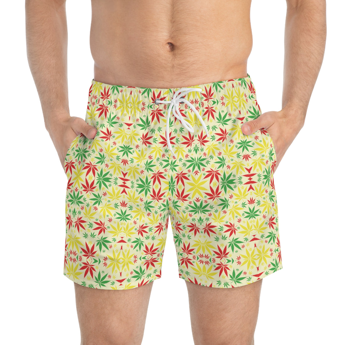 Cream Tropical Rasta Toned Swimming Trunks