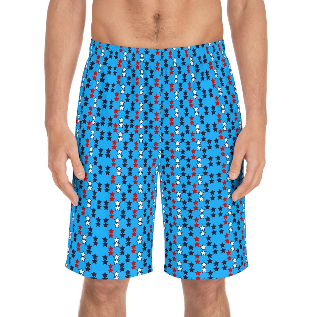 Aqua Blue Star Print Men's Board Shorts (AOP)