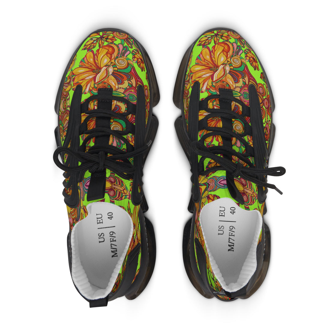 Lime Green Artsy Floral OTT Women's Mesh Knit Sneakers