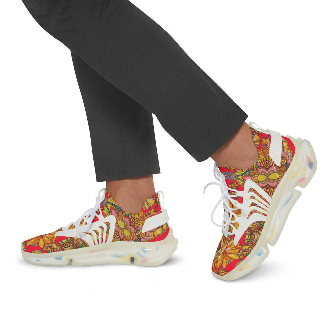 red floral print mesh knit sneakers