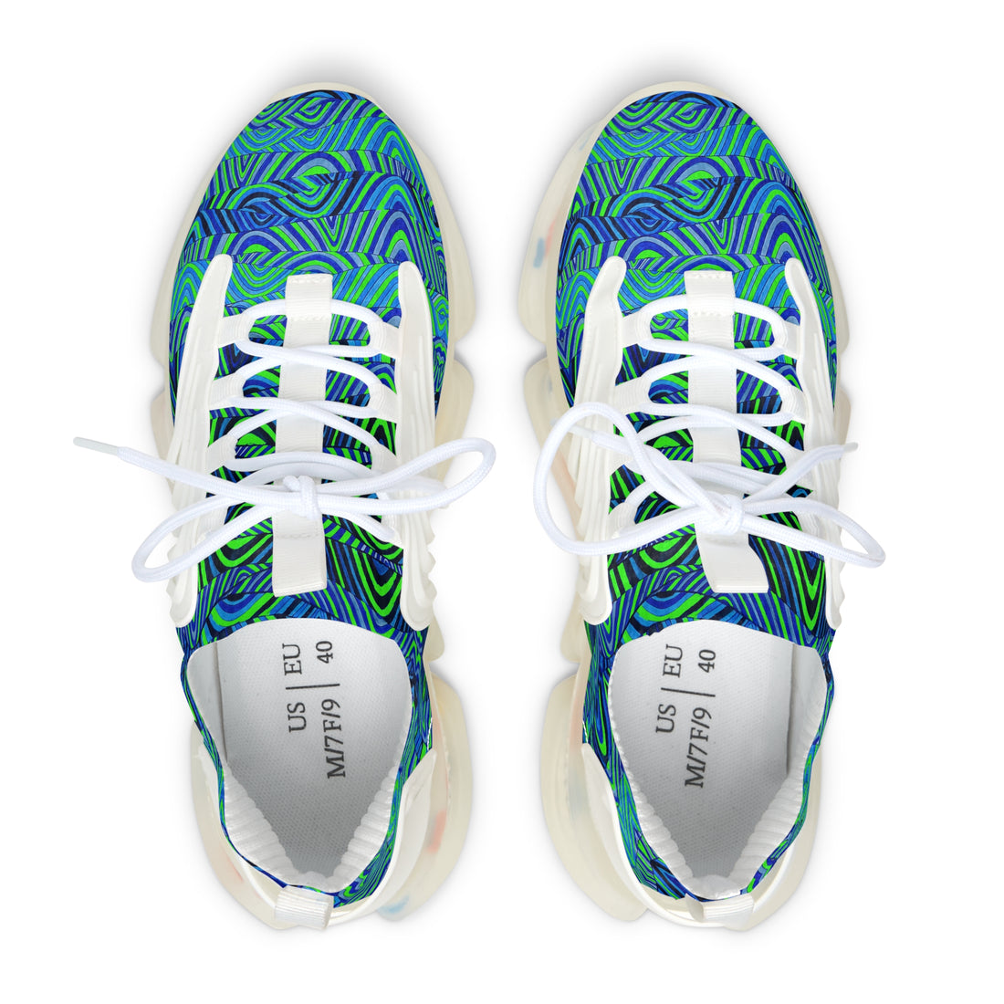 neon green women's sonic waves print mesh knit sneakers