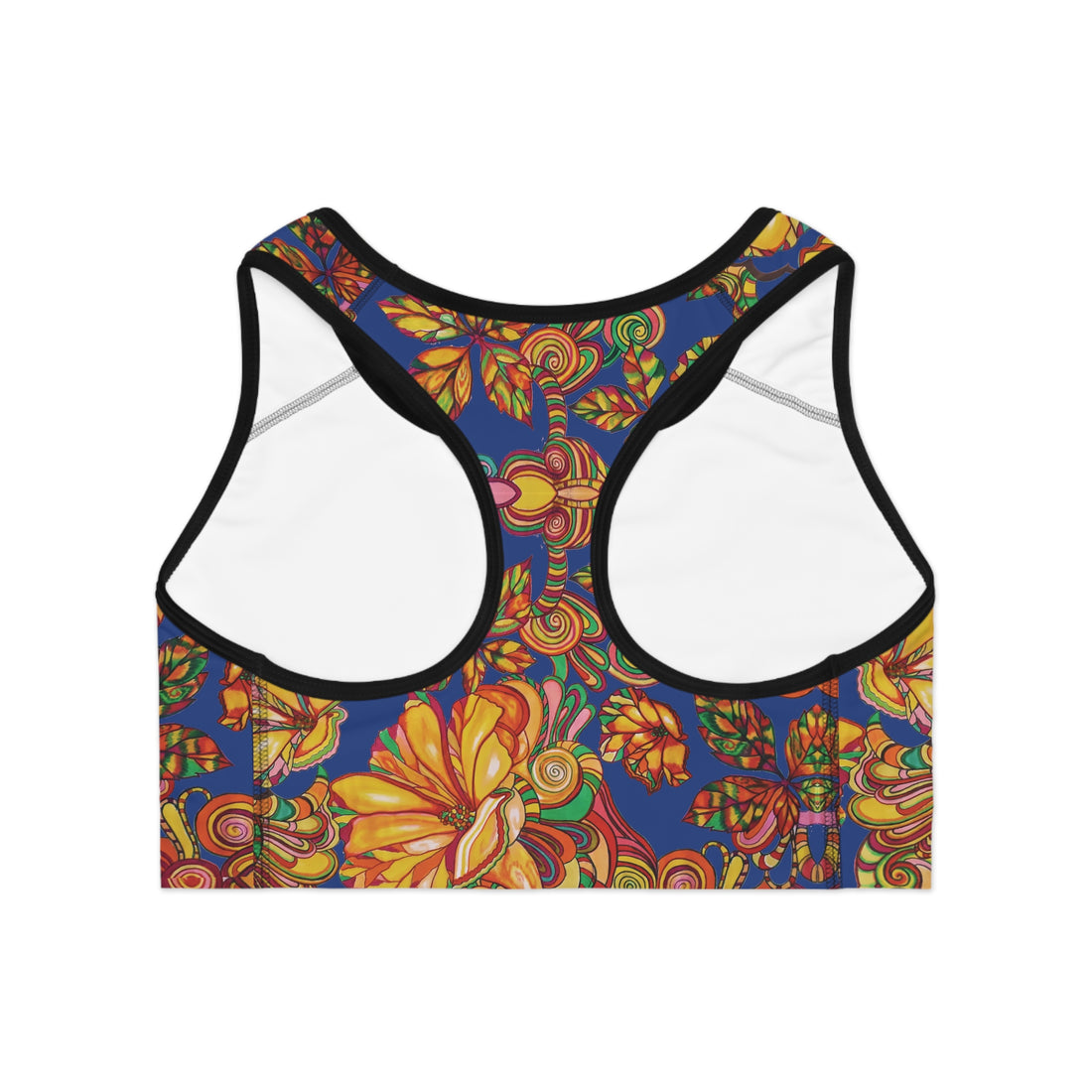 Royal Blue Artsy Floral Racer Back (AOP) Sports Bra