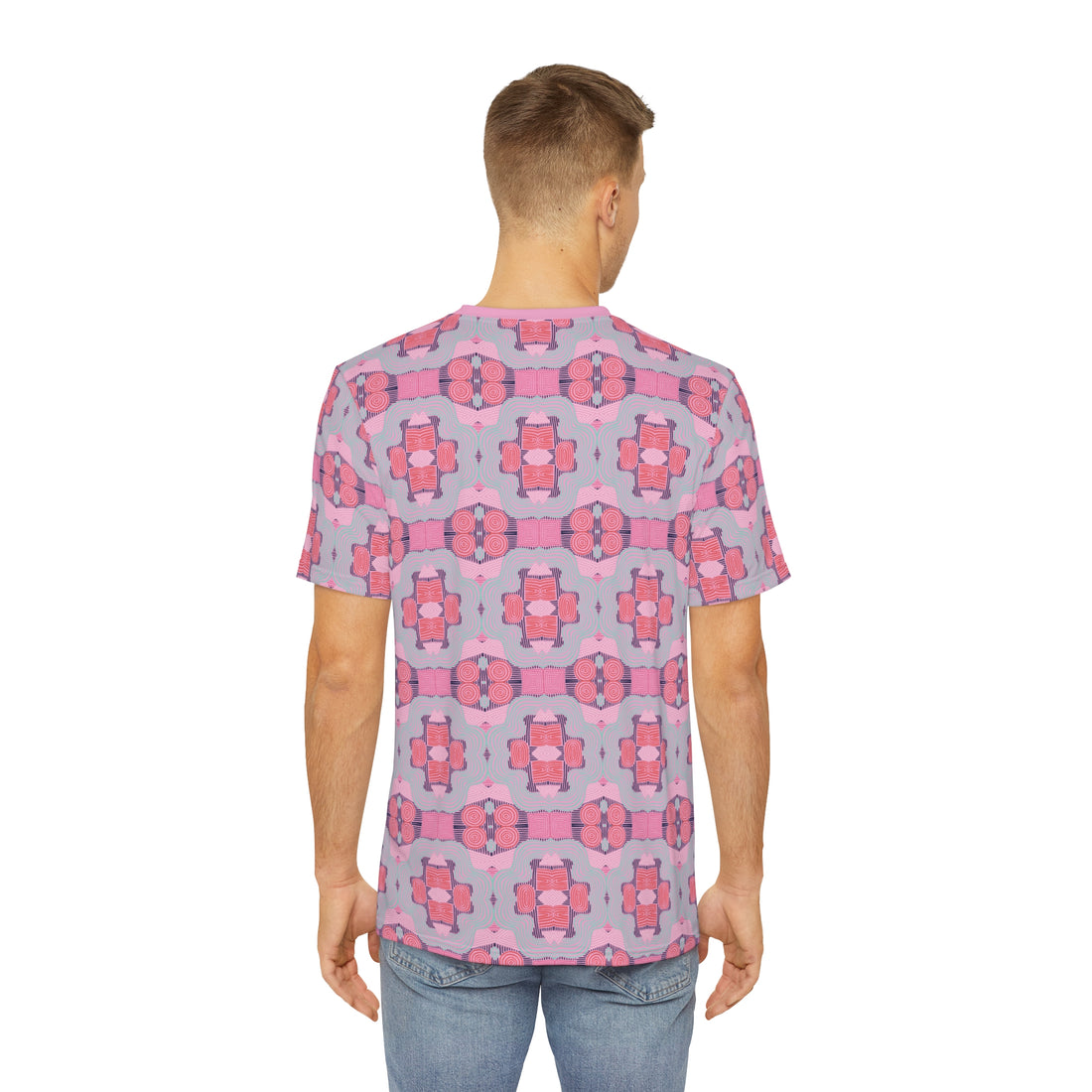 Muted Pink Geometric Print Men's Polyester Tee (AOP)