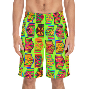 Lime Deco Print Men's Board Shorts (AOP)