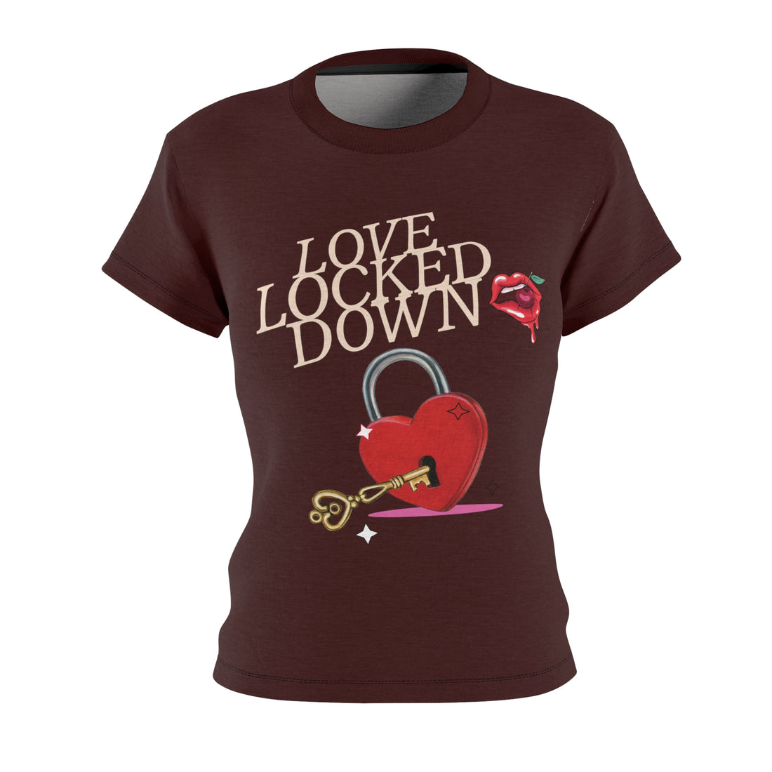 Marsala Love Locked Typography AOP Women's Cap Sleeves T-shirt