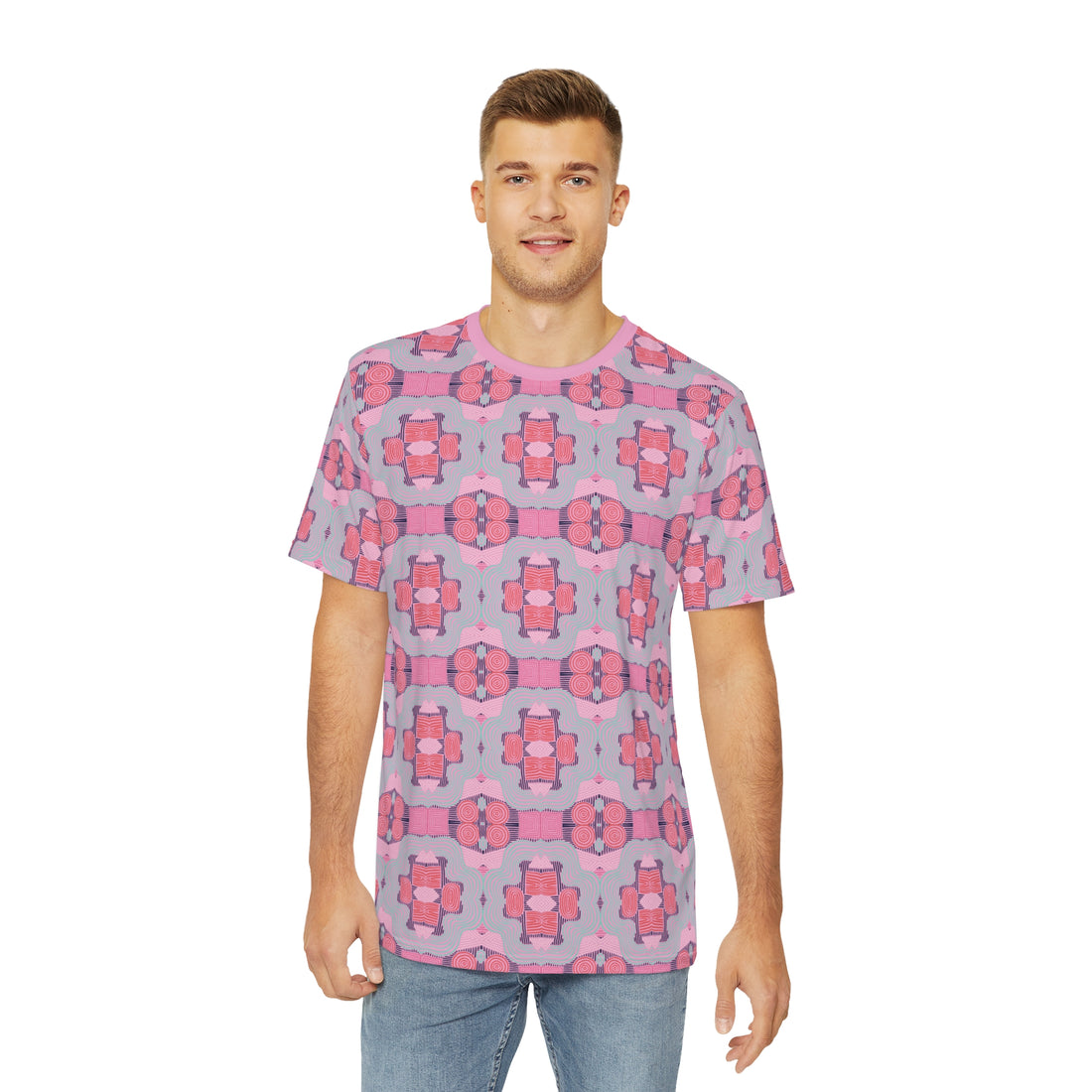 Muted Pink Geometric Print Men's Polyester Tee (AOP)