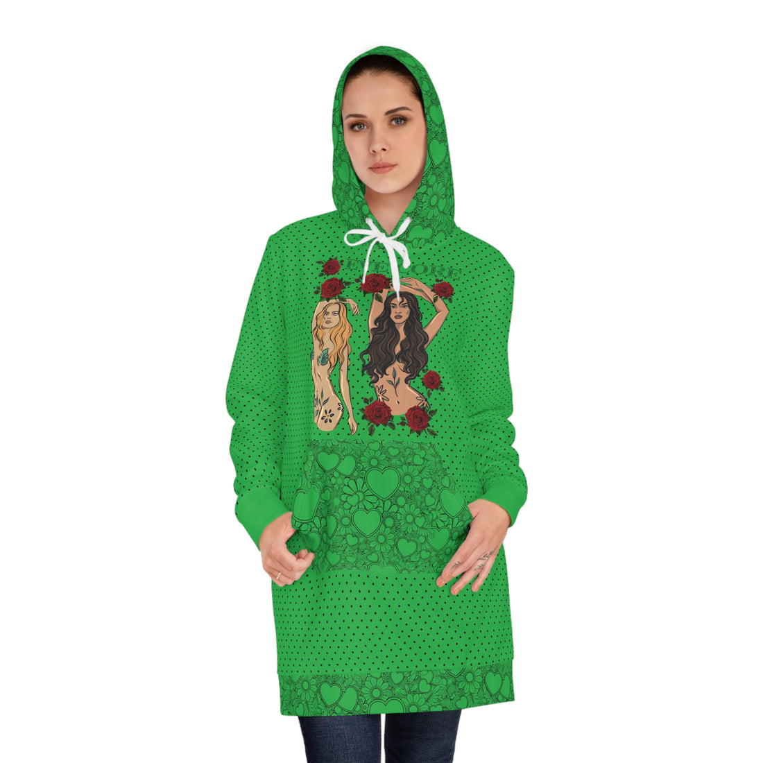 Lawn Green Eve Core Hoodie Dress (AOP)