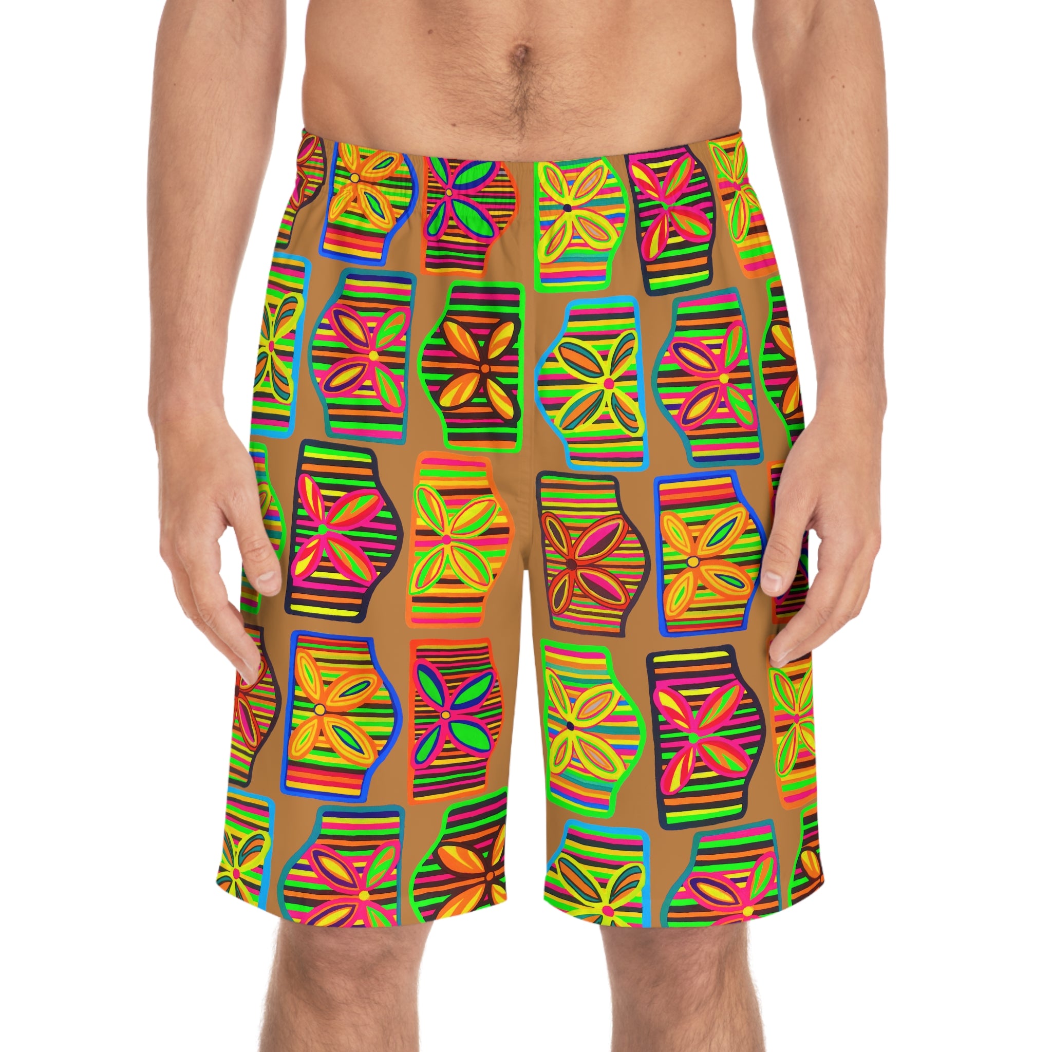 tussock art deco print men's board basketball shorts