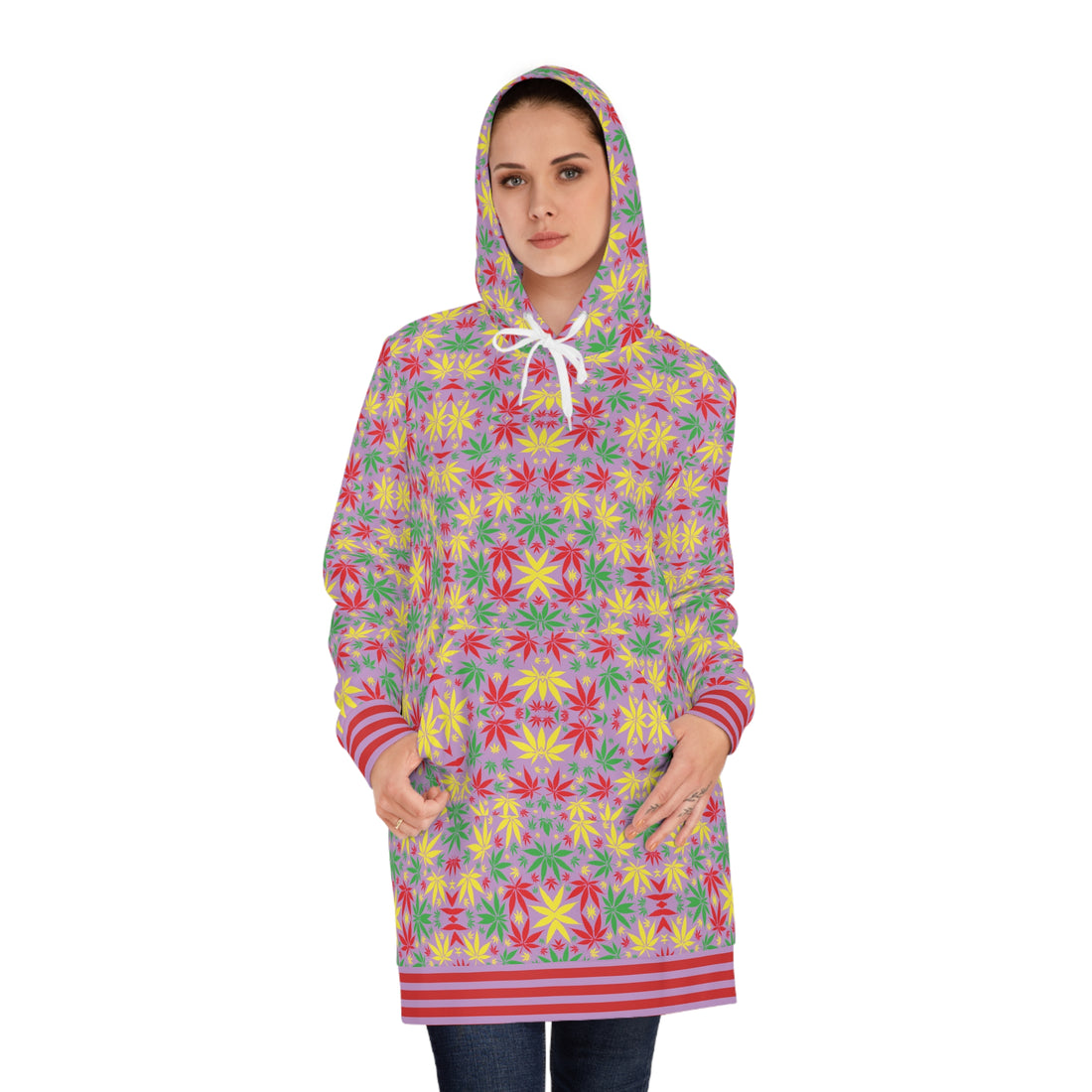 Lilac Bloom Tropical Rasta Toned Hoodie Dress (AOP)