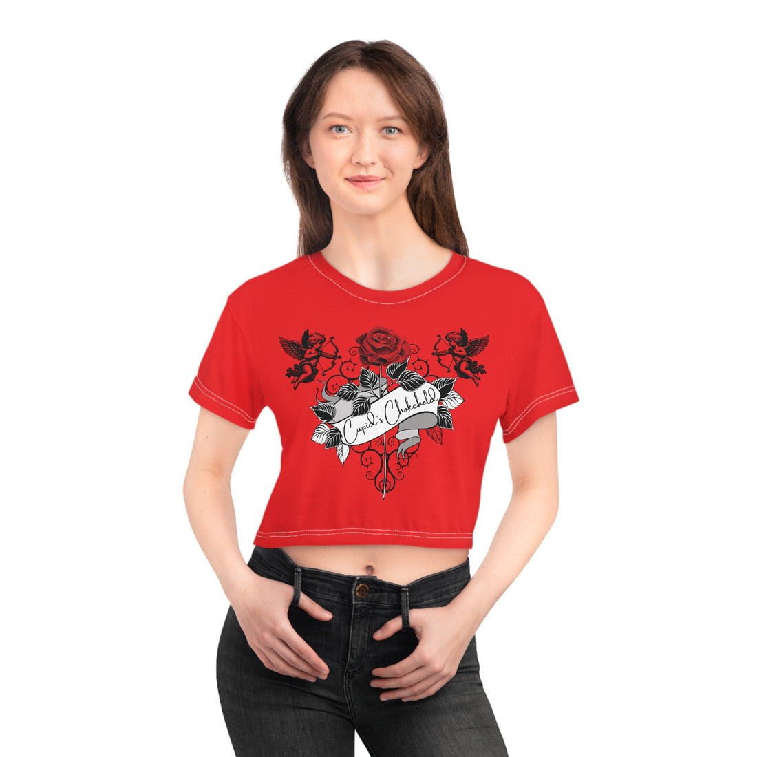 Red Cupid's Chokehold AOP Crop Tee