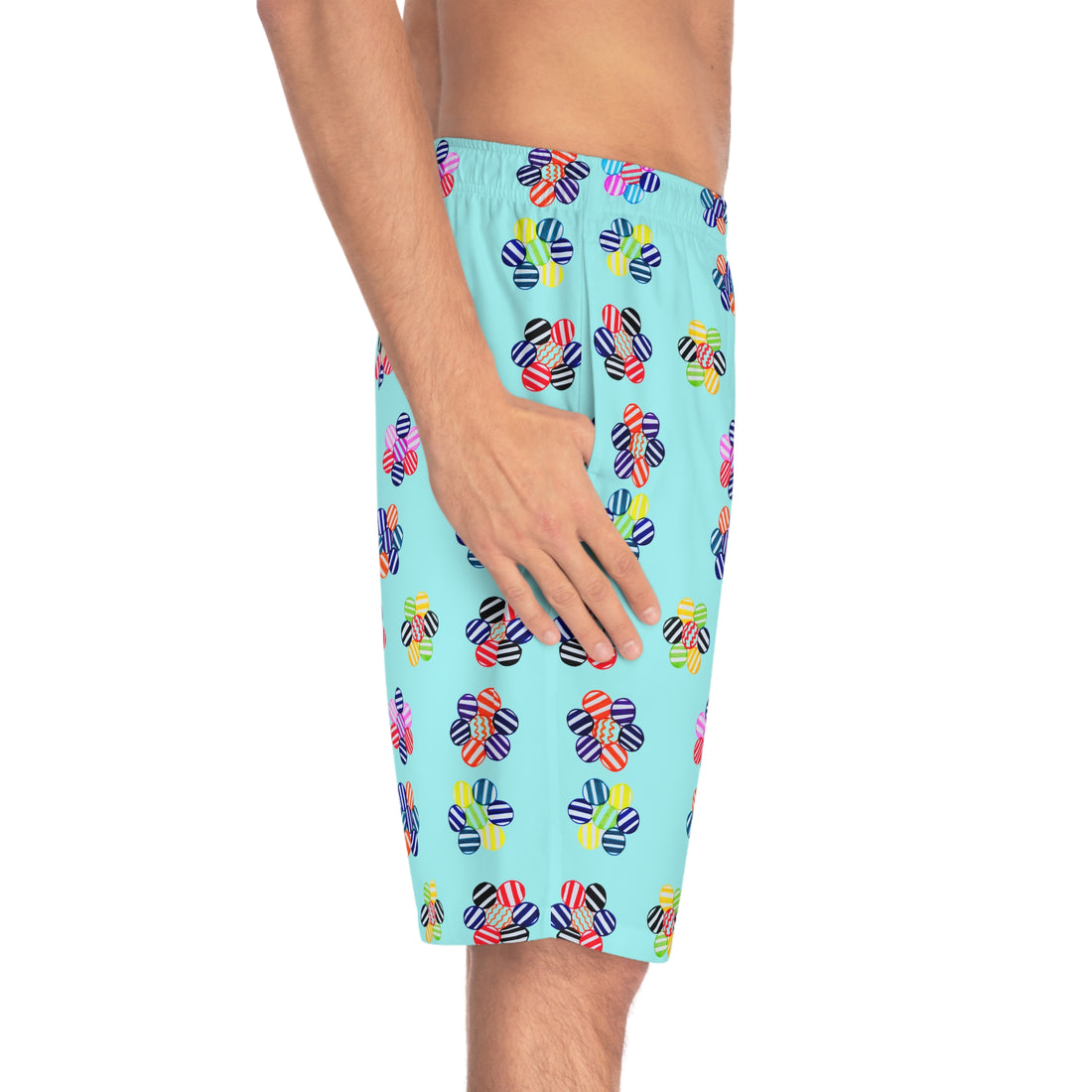 Icy Blue Geo Candy Floral Men's Board Shorts (AOP)