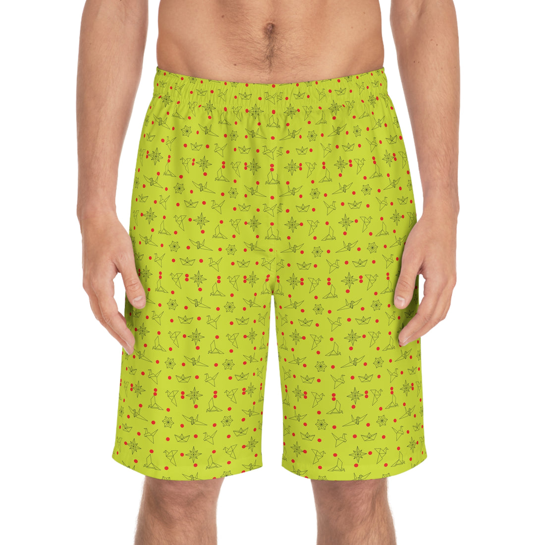 Lime Origami Men's Board Shorts (AOP)