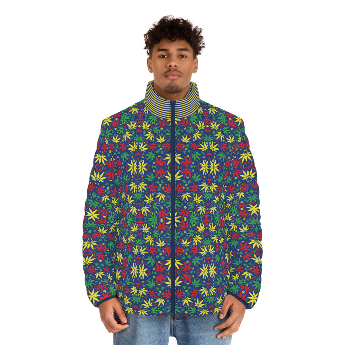 Blue Tropical Rasta Toned Men's Puffer Jacket