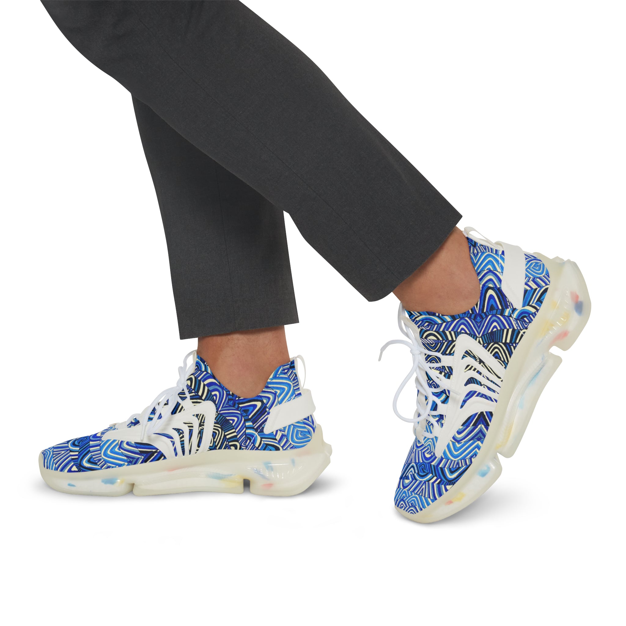 cream men's sonic waves print mesh knit sneakers