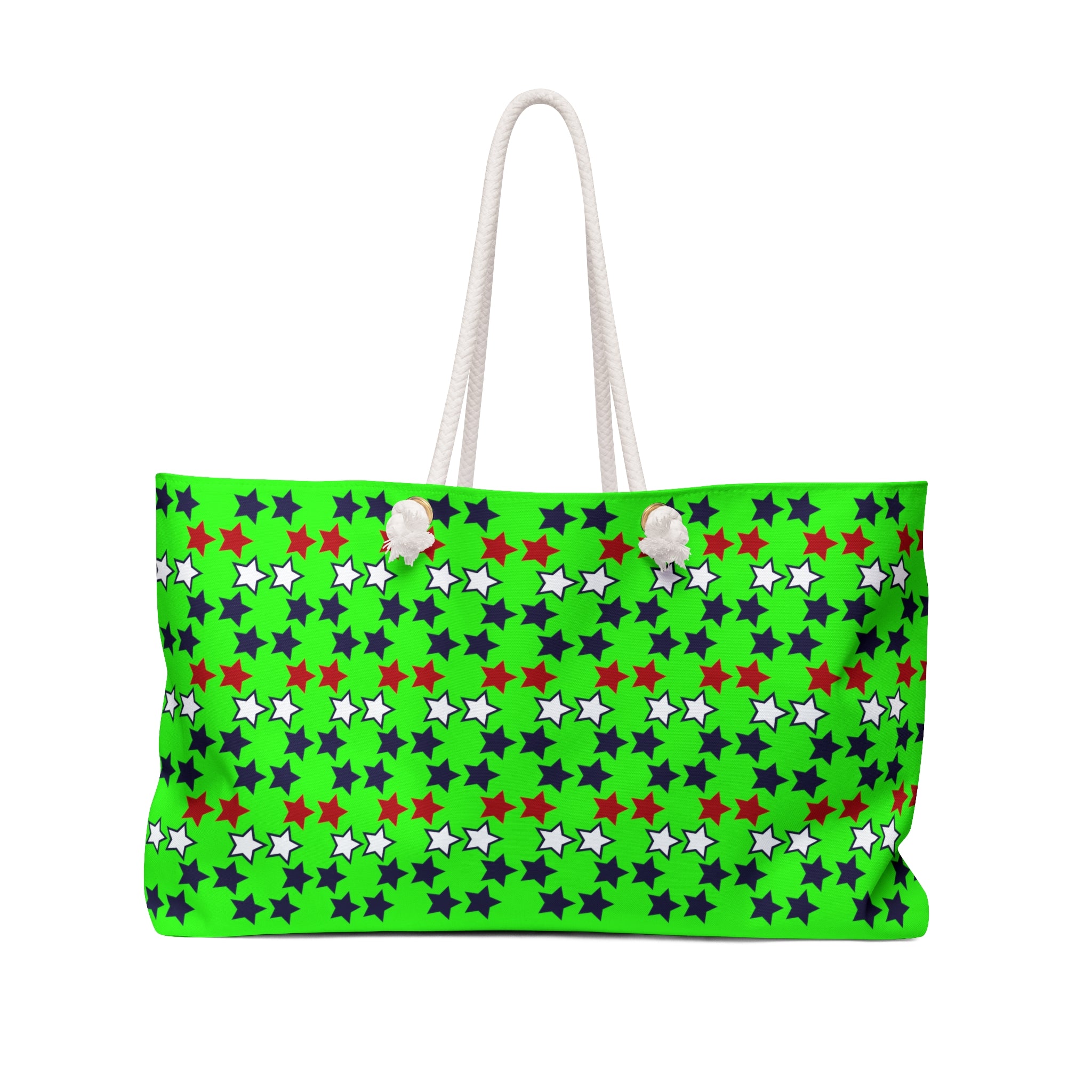 Neon Green Starry Weekender Tote Bag