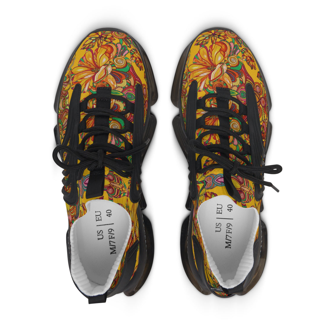 Yellow Artsy Floral OTT Women's Mesh Knit Sneakers