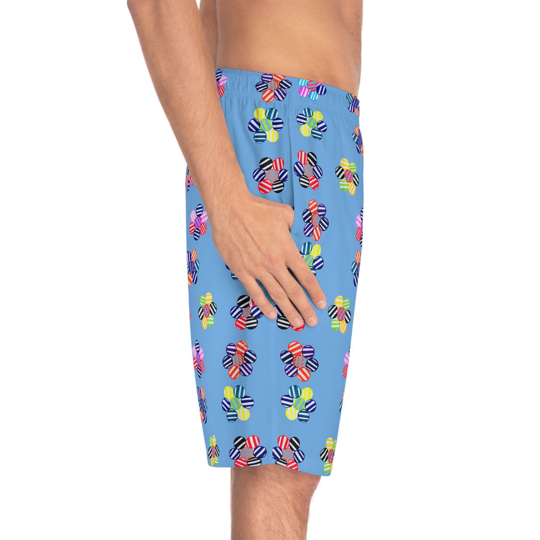 Sky Bluue Red Geo Candy Floral Men's Board Shorts (AOP)