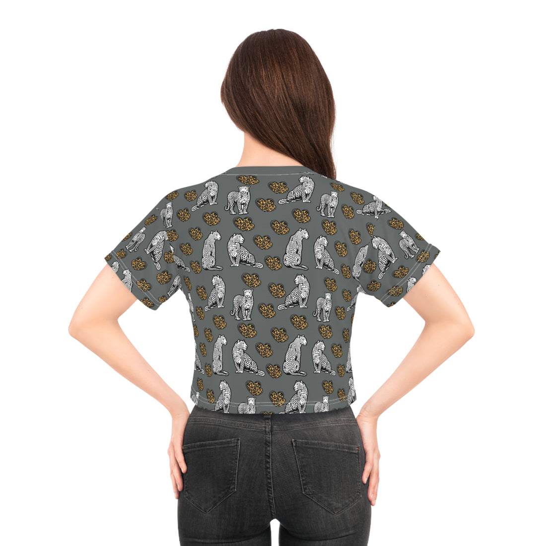 Ash Cheetah Hearts AOP Crop Tee