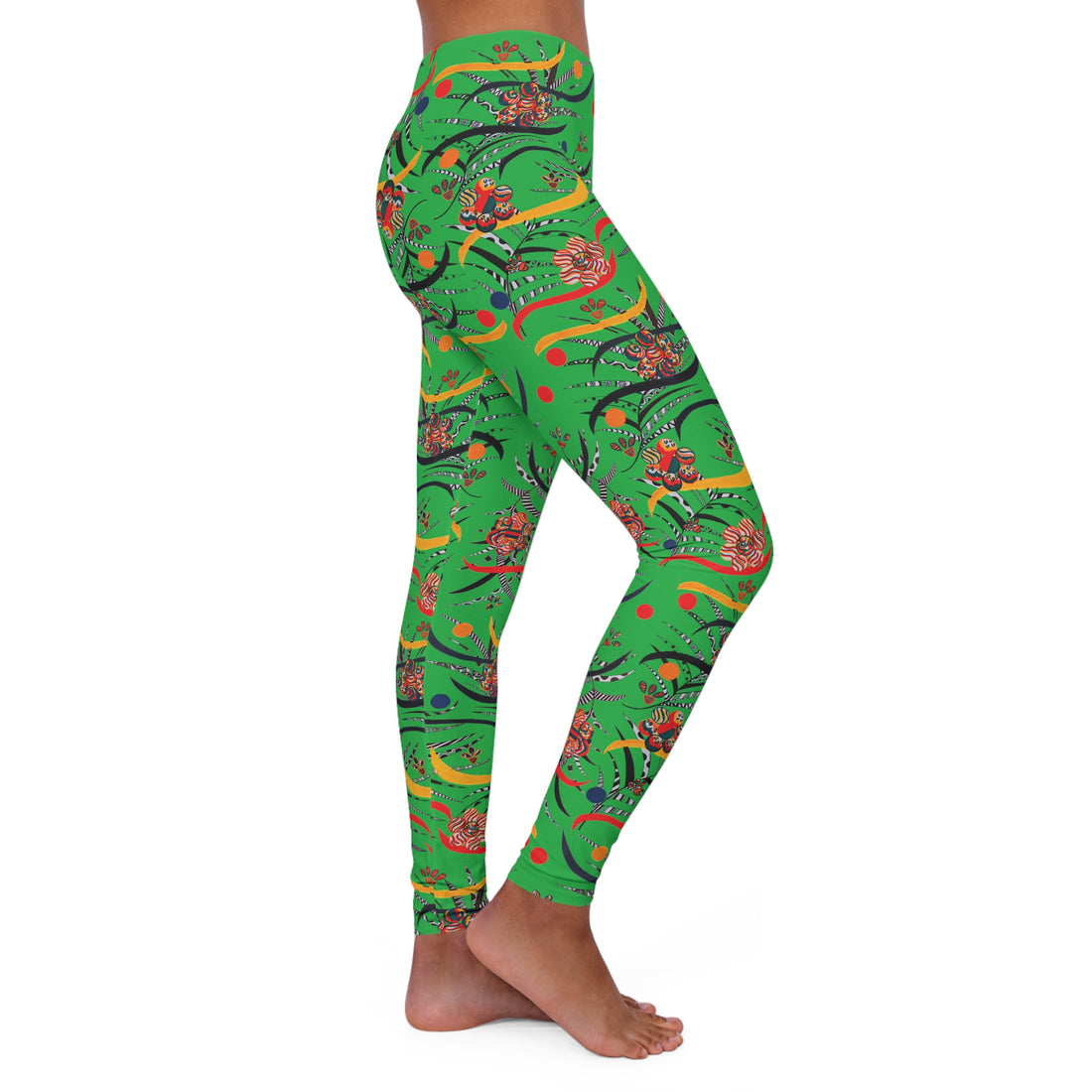 Lawn Green Wilderness Print Spandex Leggings