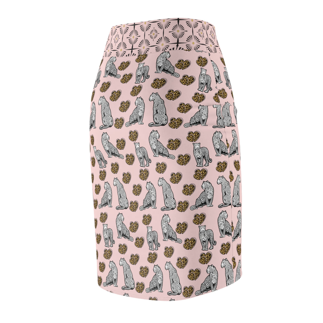 Pale Pink Cheetah Hearts Pencil Skirt