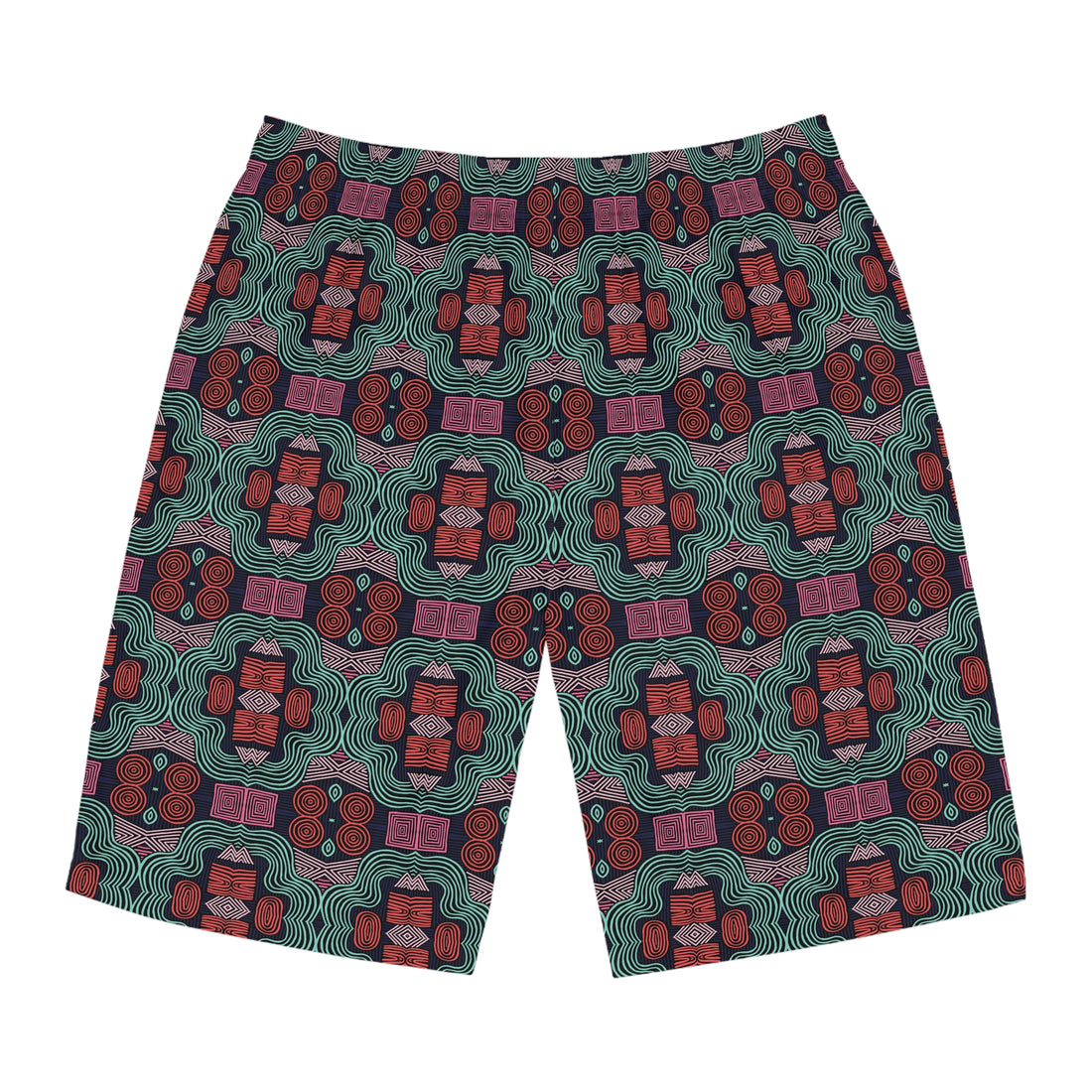 Black Geometric Print Men's Board Shorts (AOP)