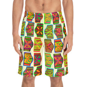 Cream Deco Print Men's Board Shorts (AOP)