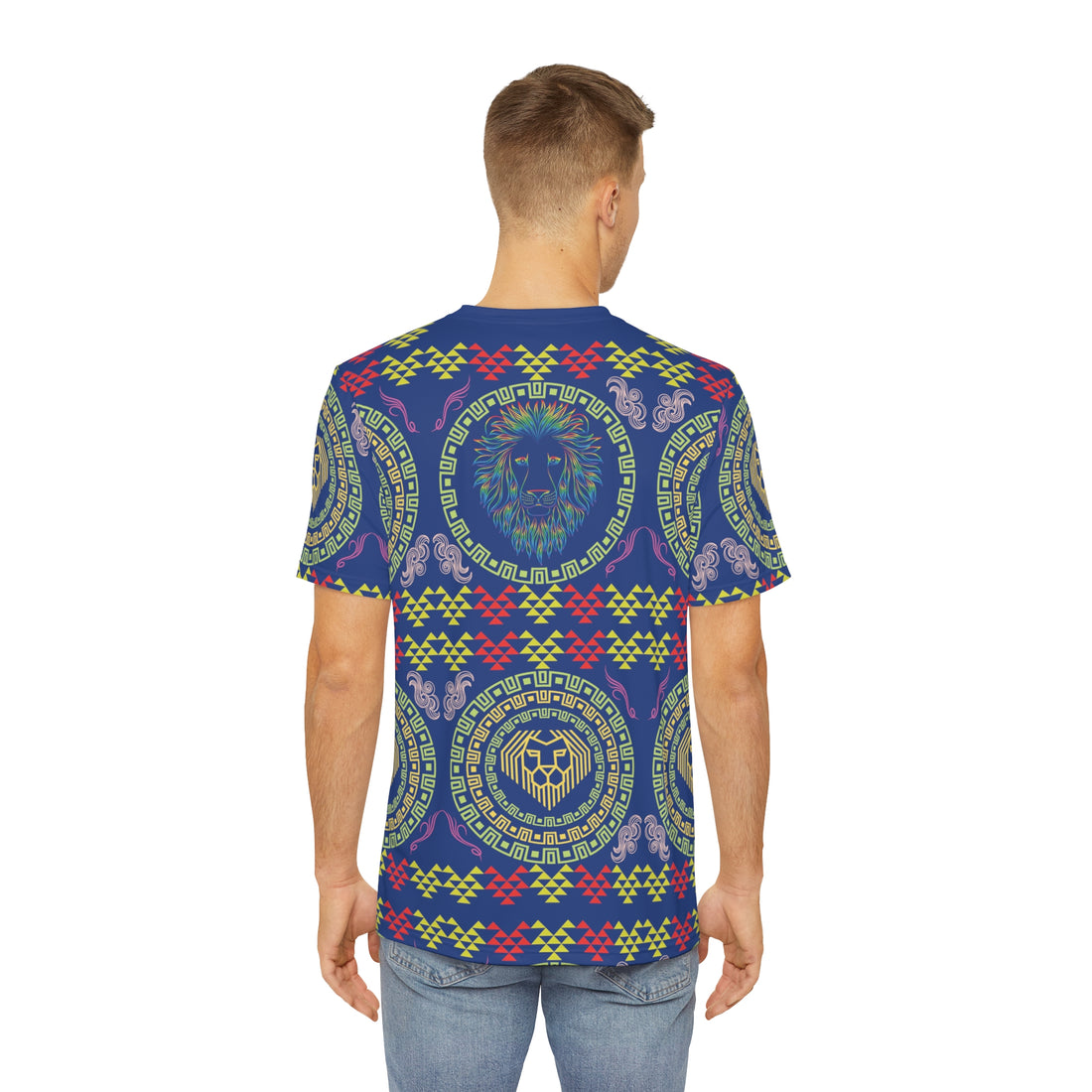 Royal Blue Geo Lion Head Polyester Tee (AOP)