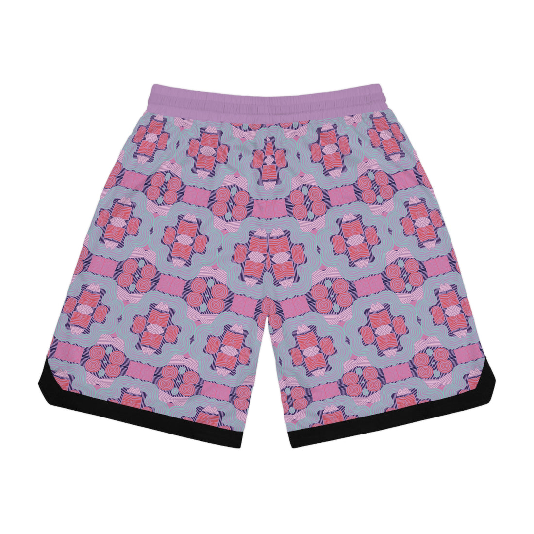Lavender Geometric Print Basketball Rib Shorts (AOP)