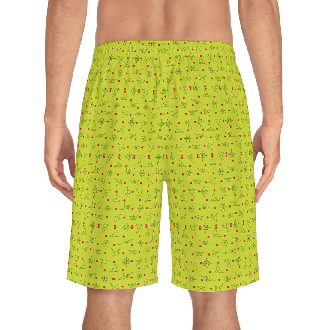 Lime Origami Men's Board Shorts (AOP)