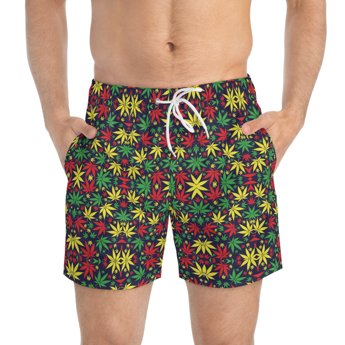 Navy Tropical Rasta Toned Swimming Trunks