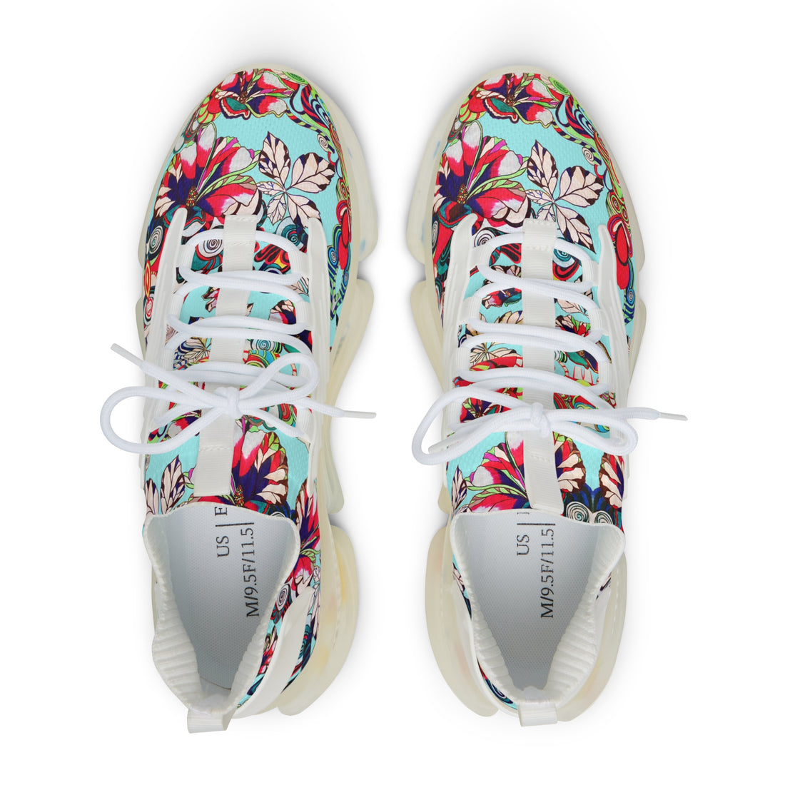 icy blue men's graphic floral print mesh knit sneakers