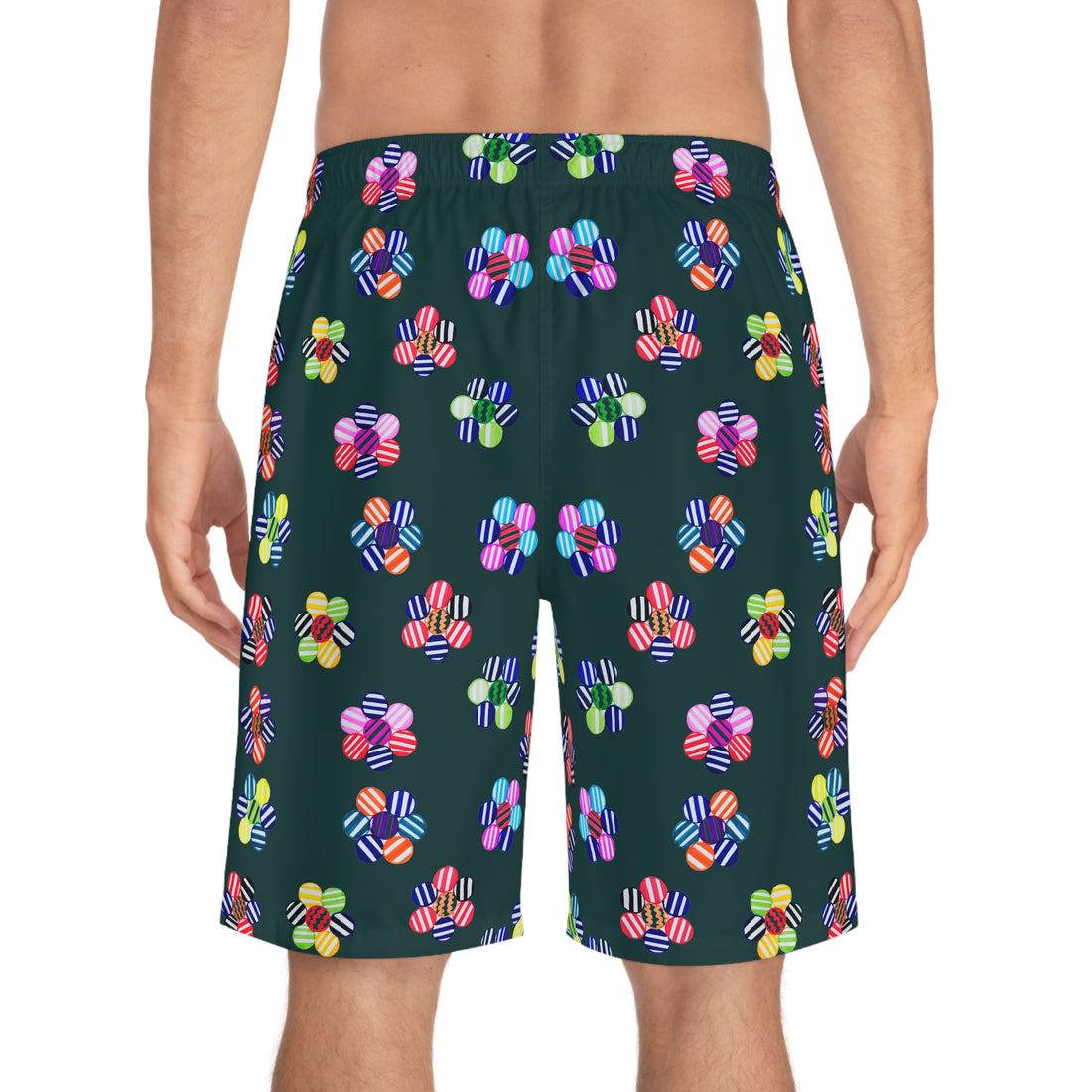 Bottle Green Geo Candy Floral Men's Board Shorts (AOP)