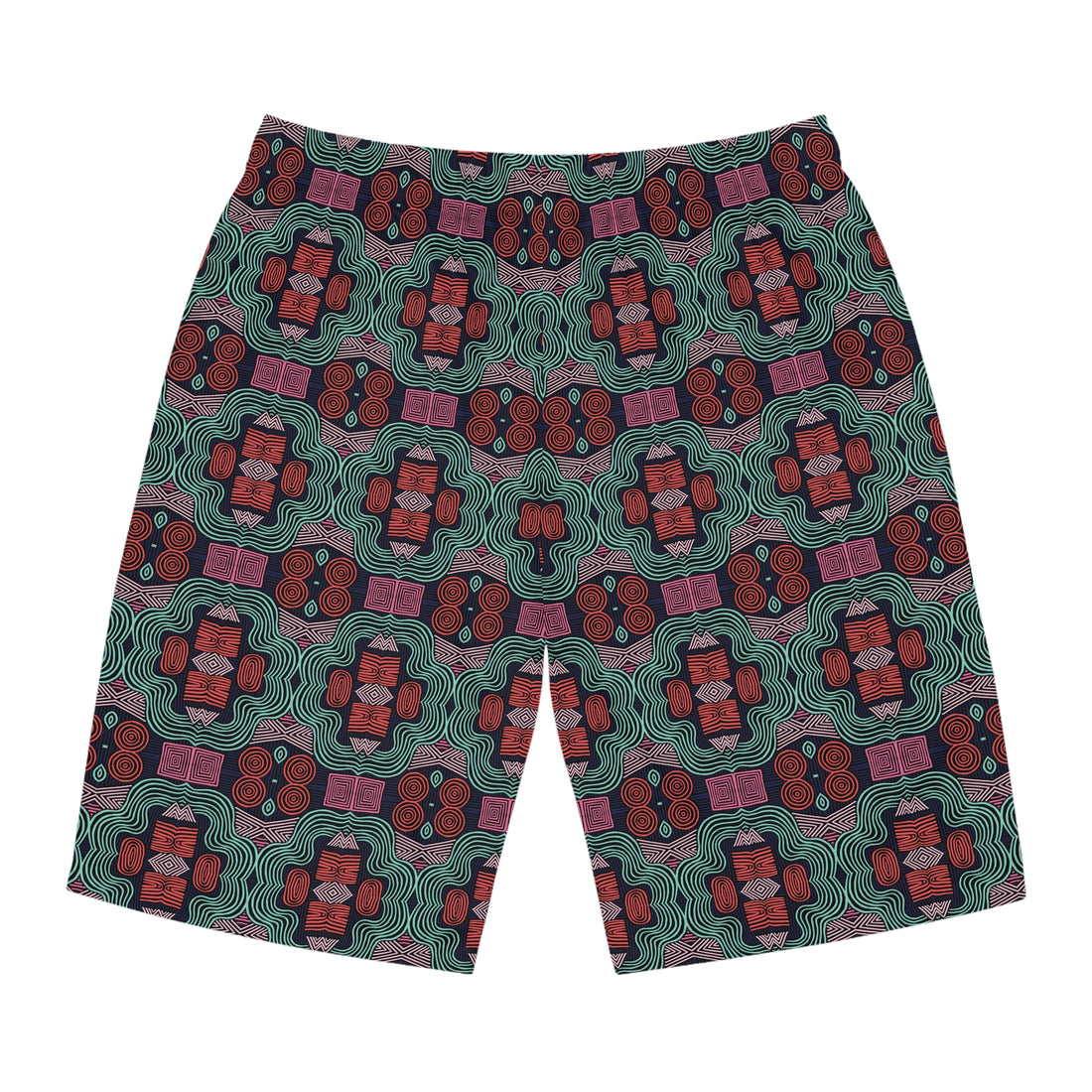 Black Geometric Print Men's Board Shorts (AOP)