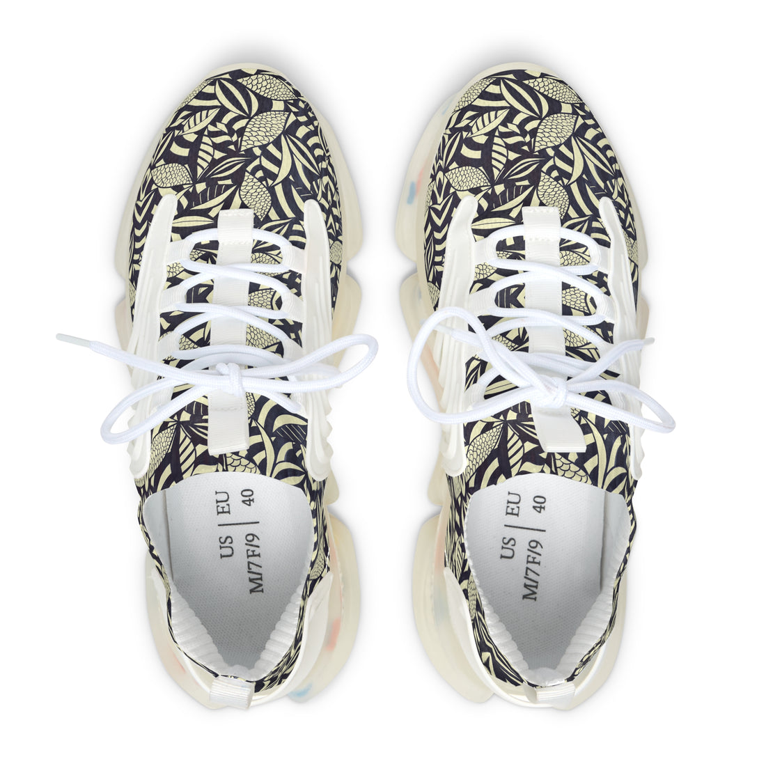 cream women's tropical print mesh knit sneakers