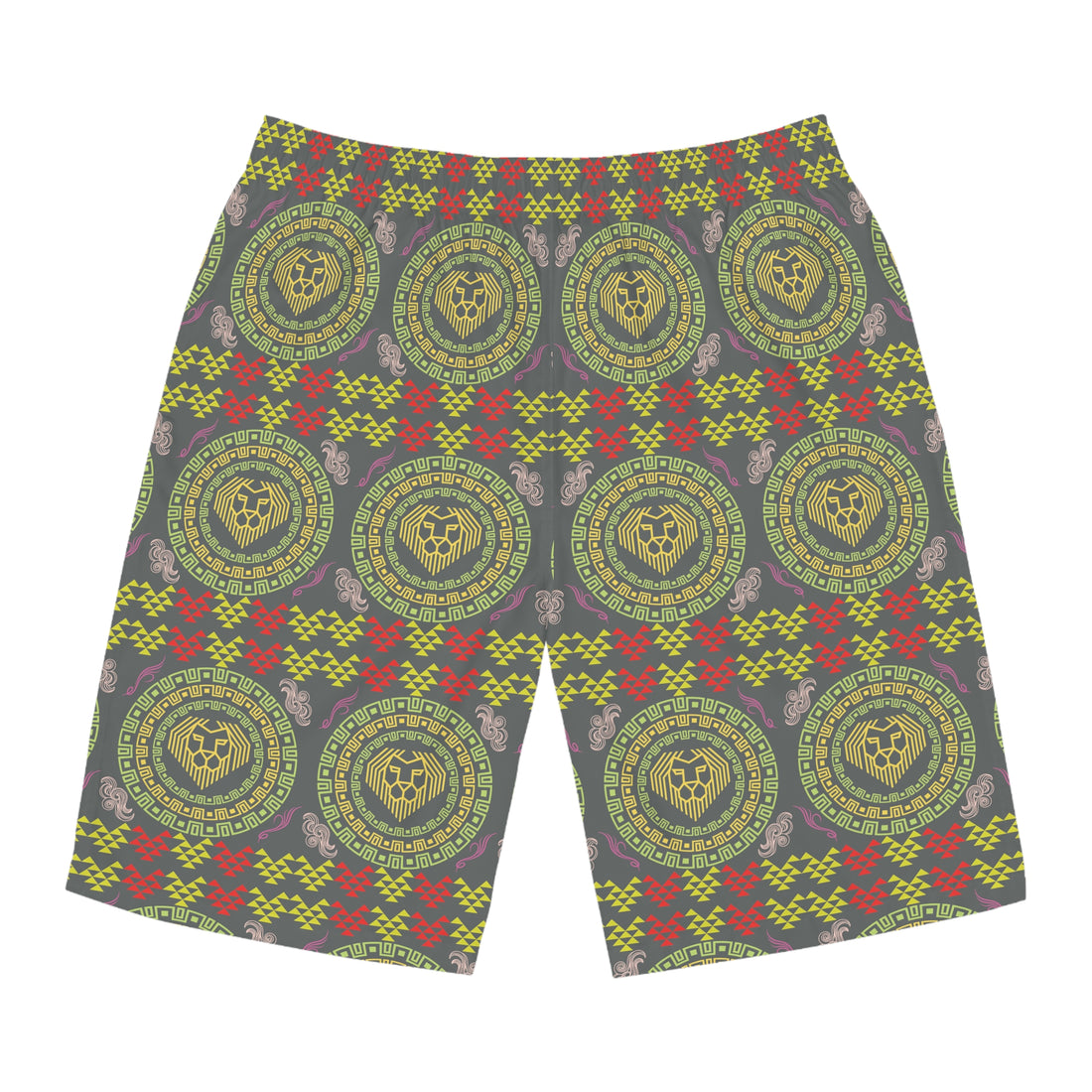 Ash Geo Lion Head Men's Board Shorts (AOP)