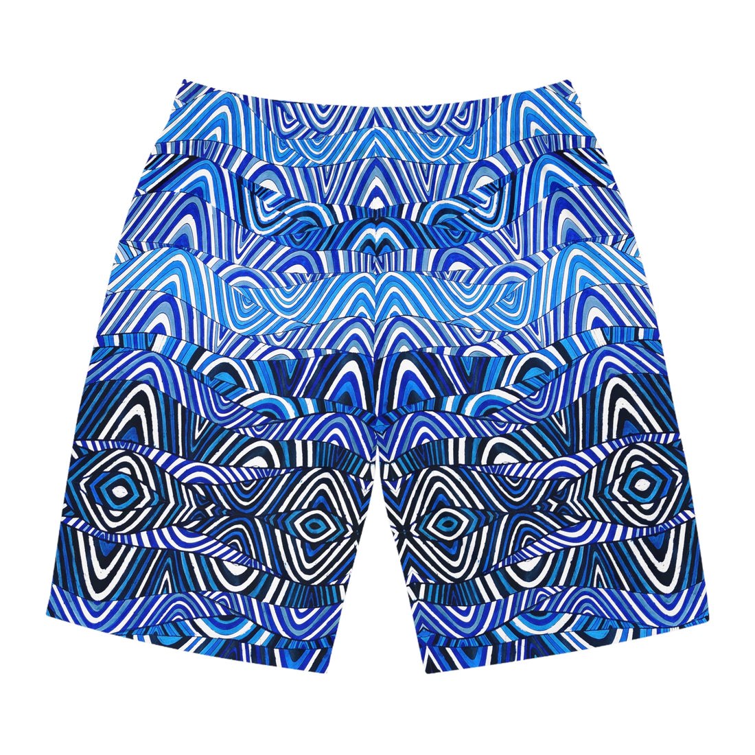 white  sonic waves print board shorts for men