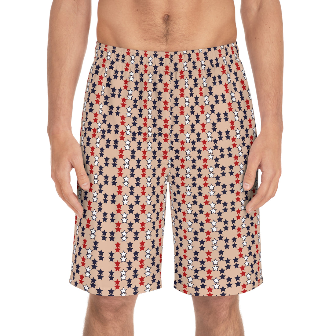 nude star print board shorts for men