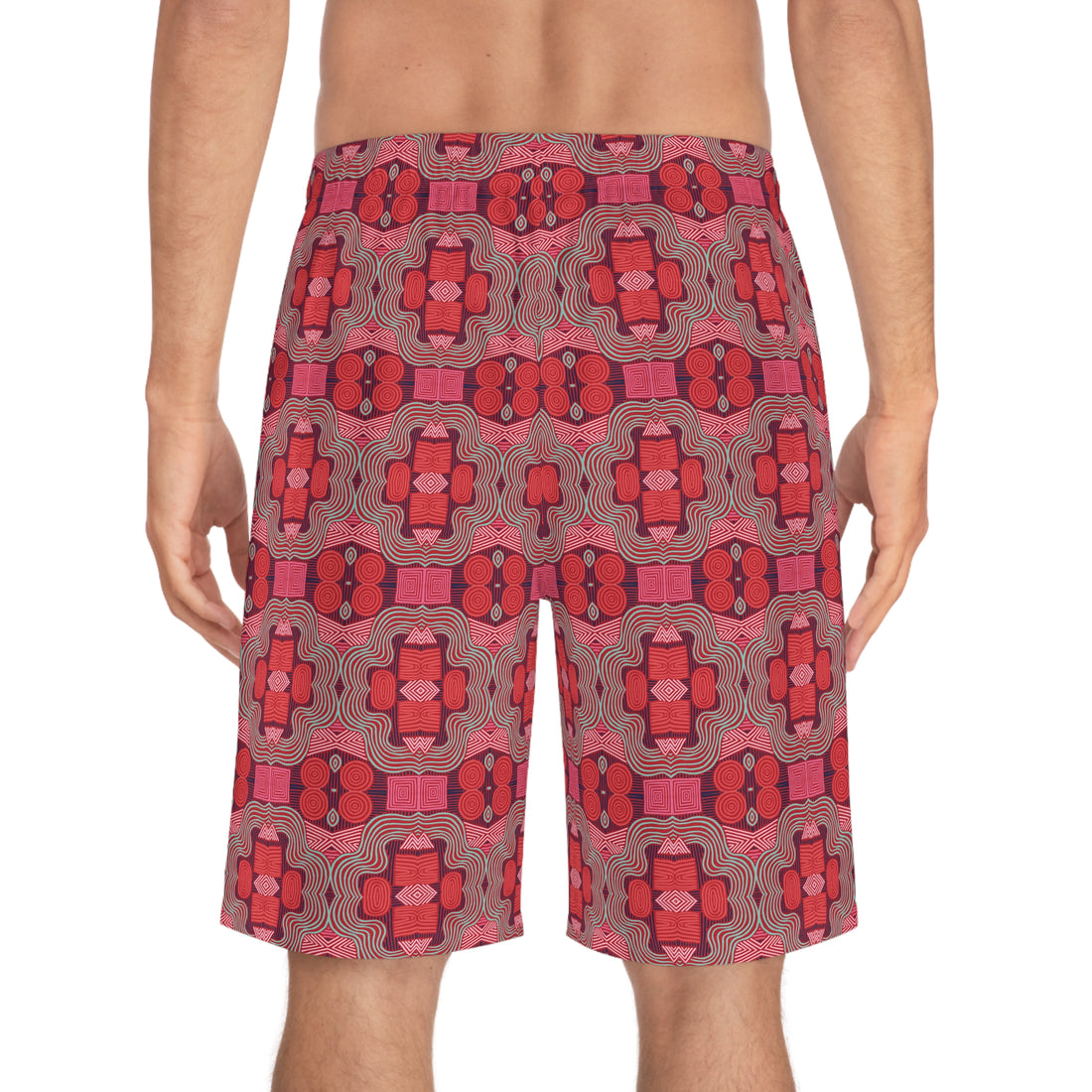 Red Geometric Print Men's Board Shorts (AOP)