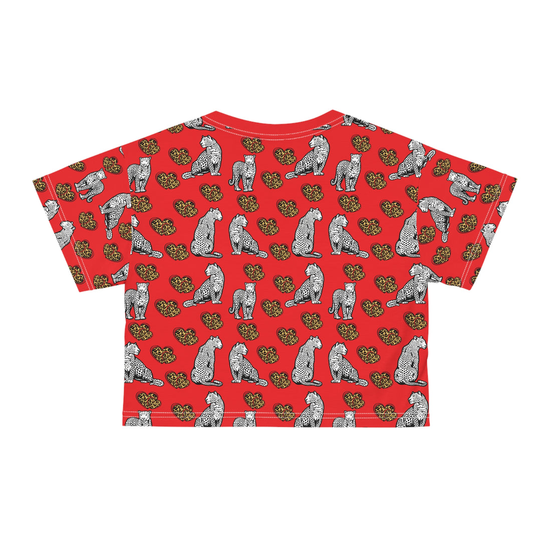 Red Cheetah Hearts AOP Crop Tee